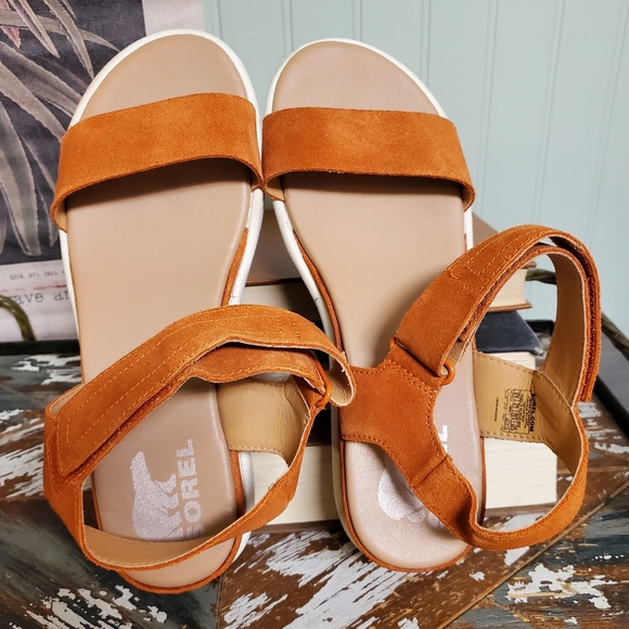 SOREL Cameron Flatform Suede Sports Sandals-Desert Sun & Chalk- Women’s Size 8.5 - Picture 10 of 12